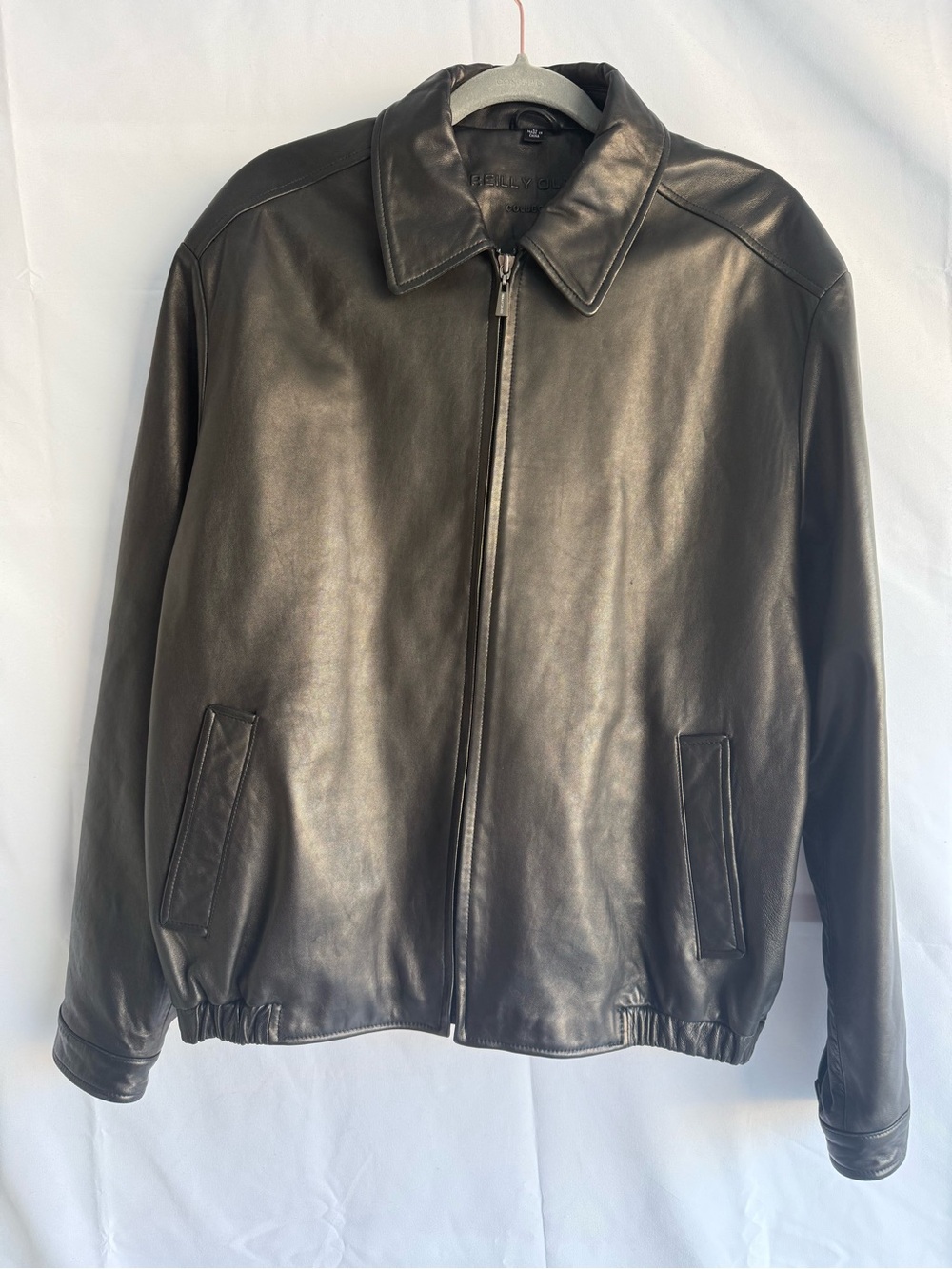 Reilly Olmes Black Leather Bomber Jacket Men’s Large
